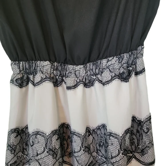 My Beloved Dress Black White Midi Lace Trim Sleeveless Sz Medium - Picture 4 of 6